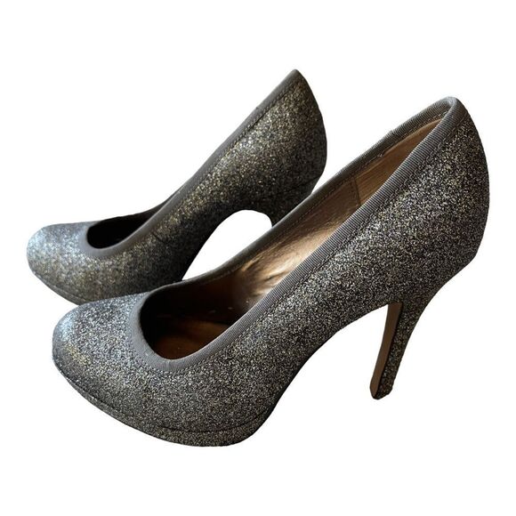 Ann Taylor LOFT Silver Sparkle Stiletto Heels Size 7 Round Toe Cocktail Formal - Picture 4 of 9